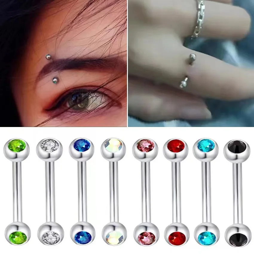 Stainless Steel Rhinestone Eyebrow Stud Mixcolor Curved barbell Lip Rings Puncture Jewelry Cartilage Earbone Stud Helix Piercing