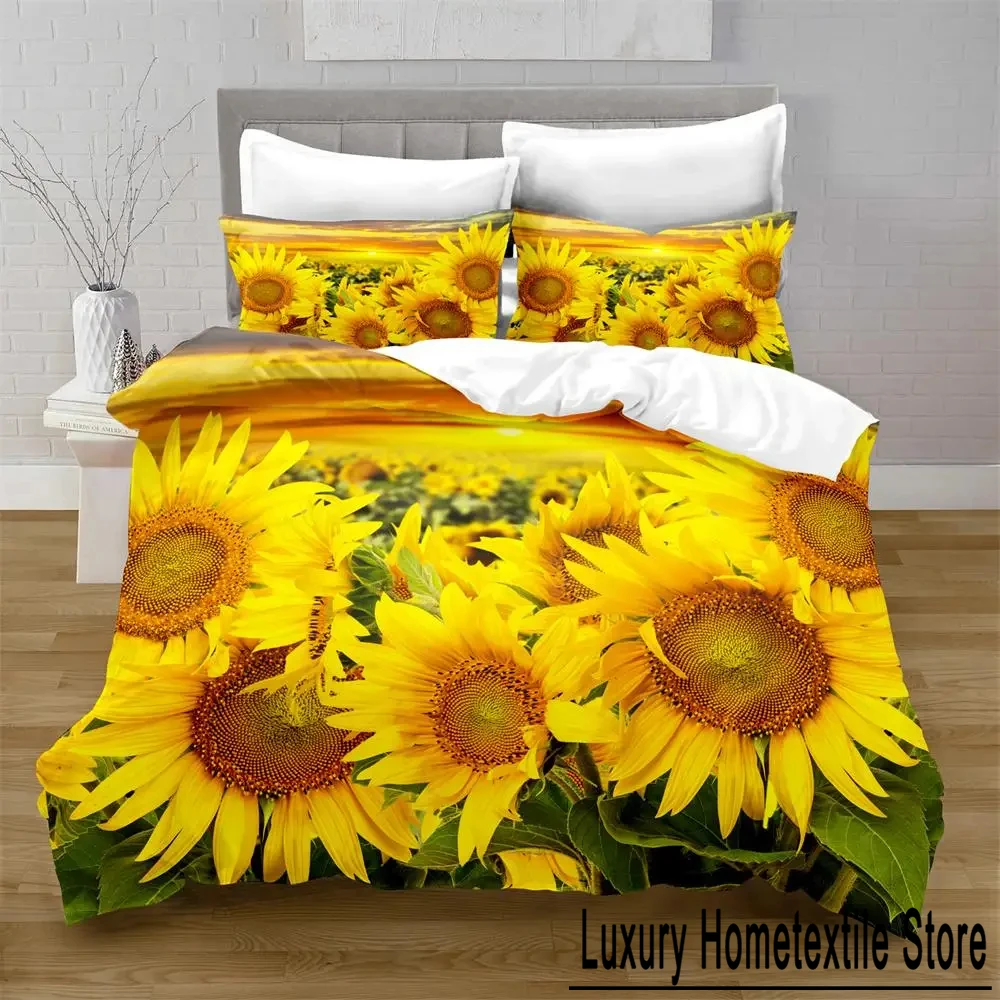 

Комплект постельного белья из микрофибры с изображением подсолнухов и цветов