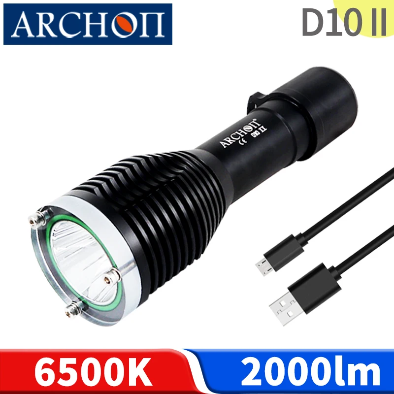 ARCHON D10 II 6500K diving torch 2000lm Scuba diving flashlight Underwater 100m diving lighting lamp dive fishing seafood lights