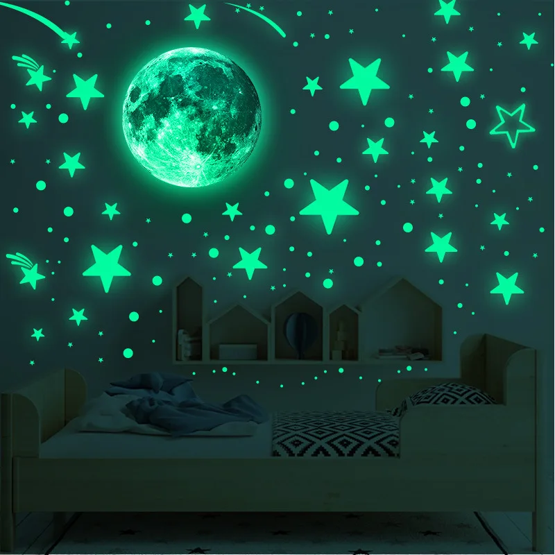 Leuchtende Mond-Sterne-Wandaufkleber für Kinderzimmer, Schlafzimmer-Dekoration, die im Dunkeln leuchten, Wandaufkleber, nachtleuchtende Aufkleber, Heimdekoration