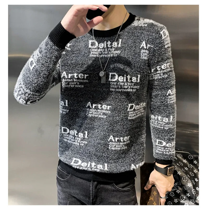 

Autumn Sweater For Men Knitted Round Neck Sweater Korean Style Fashion Letter Printing Sweater Mens Pullover Sweater Pull Homme