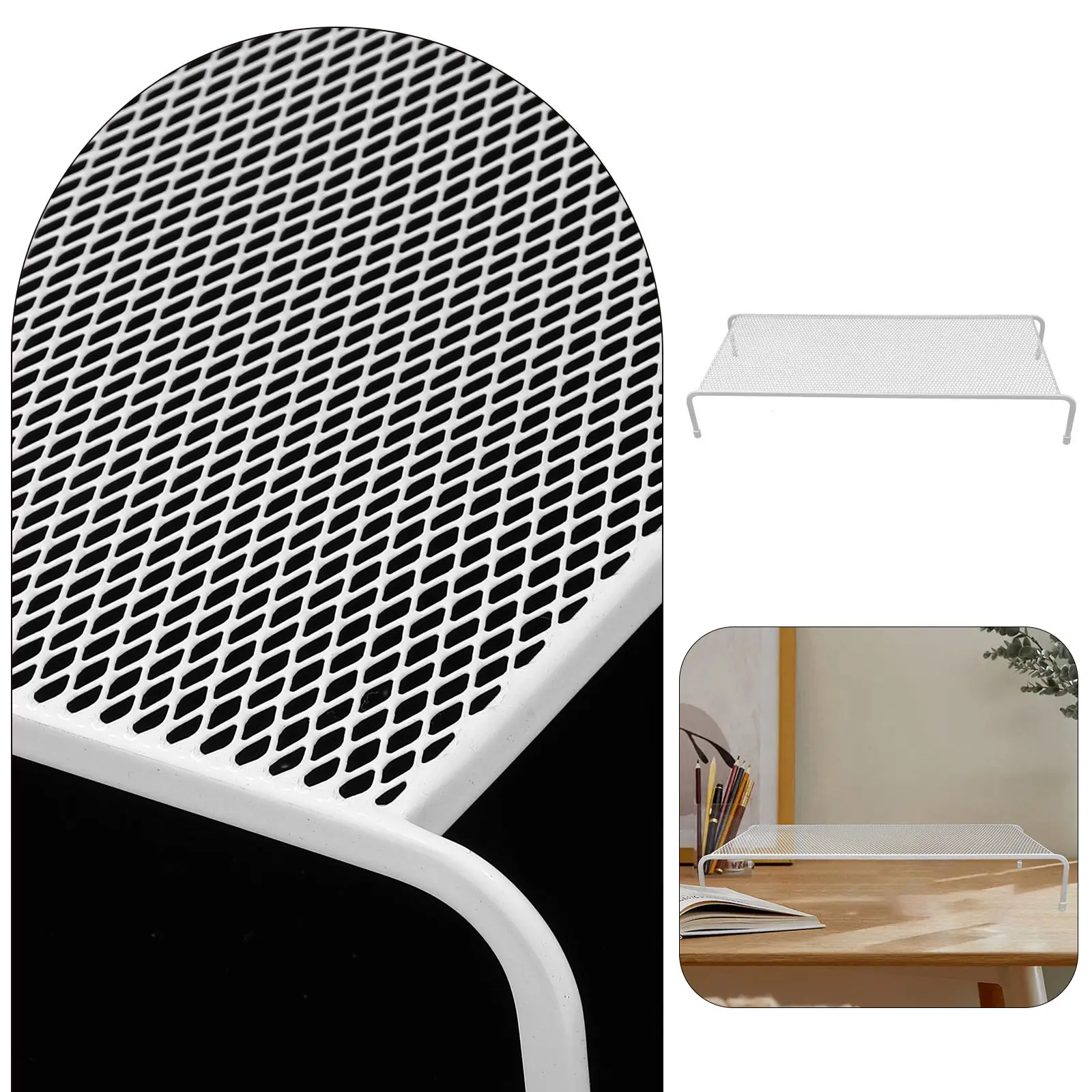 Transparent Mesh Monitor Stand Metal Riser for Computer Laptop Elevated Desk Organizer Space-Saving Modern Design for Office