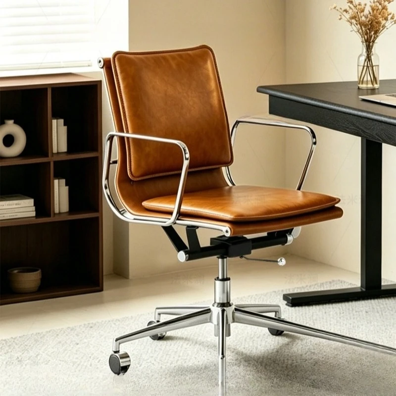 Leather office chair Modern simple rotatable lifting armrest Ergonomic computer chair