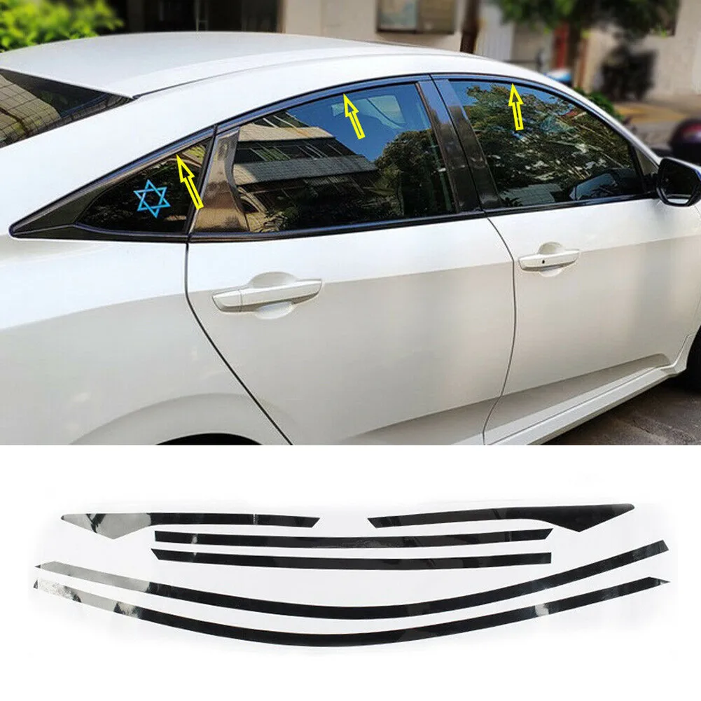 6Pcs For Civic Sedan 16-20 Chrome Delete Vinyl Blackout Side Casement Stickers Glossy Black Left Right Car Hood Decal Stripes