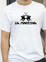 Camiseta de manga corta con cuello redondo y estampado de patrón LA MARTINA holgada deportiva informal a la moda de algodón puro de verano para hombre