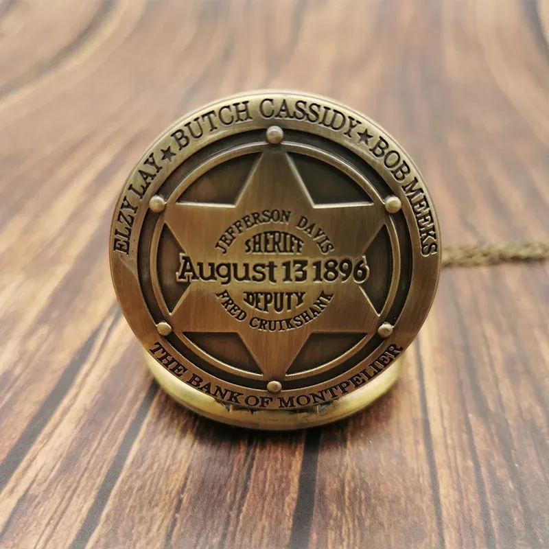 Hexagram White Dial Vintage Quartz Pocket Watch Arabic Numerals Bronze Retro Fob Watches Gift for Men Women Souvenir