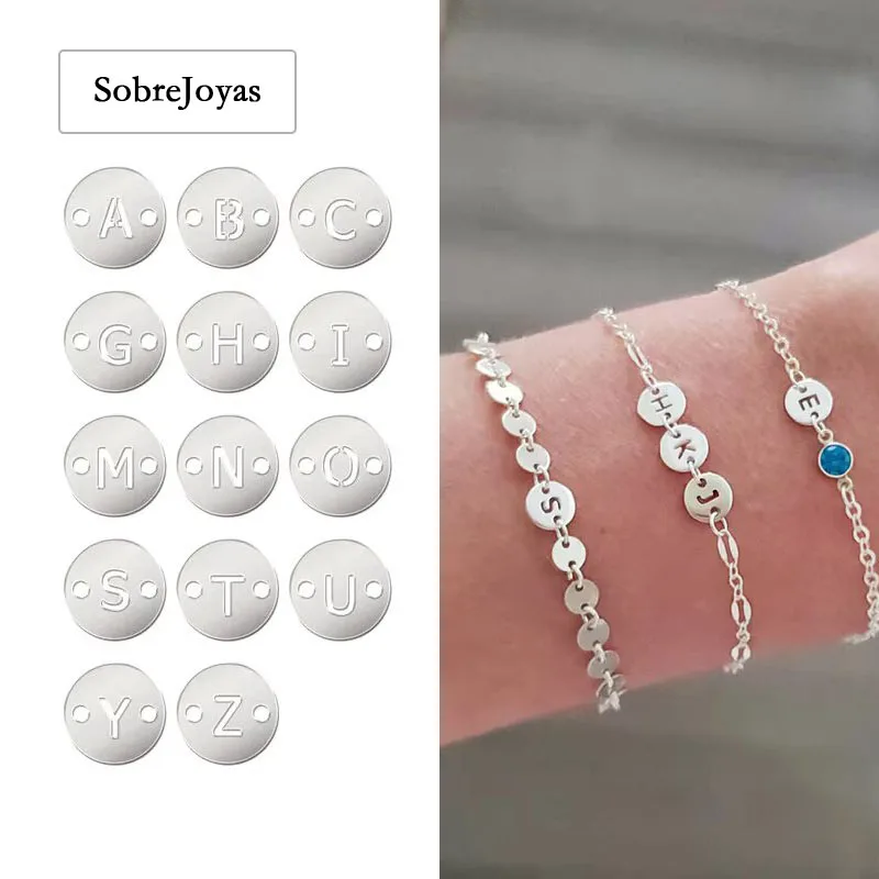 

925 Sterling Silver 6MM Double Hole round Letter Charm for DIY Jewelry Making Accessory round Necklace Jewelry Charm