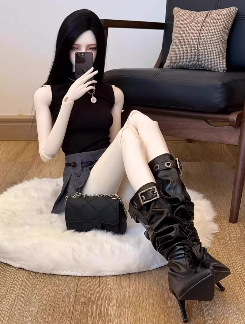 

Туфли для кукол bjd подходят для женских сапог с острым носком и эластичным ворсом размером 62-70, сапог выше колена и высоком каблуке.