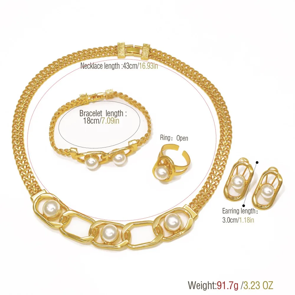 GZJPEI 2025 New Imitation Pearl Jewelry Set For Women Christmas Gift Sets Hight Quality 18K Gold Plated Italy Wedding Party Gift