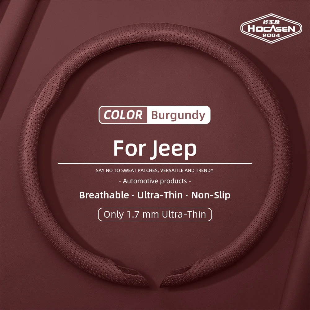 Suitable for Jeep Nappa Leather Car Steering Wheel Cover with Anti-Slip Breathable Holes Grand Cherokee Compass Wrangler Renegade Avenger Grand Wagoneer Gladiator Commander Meridian Black
