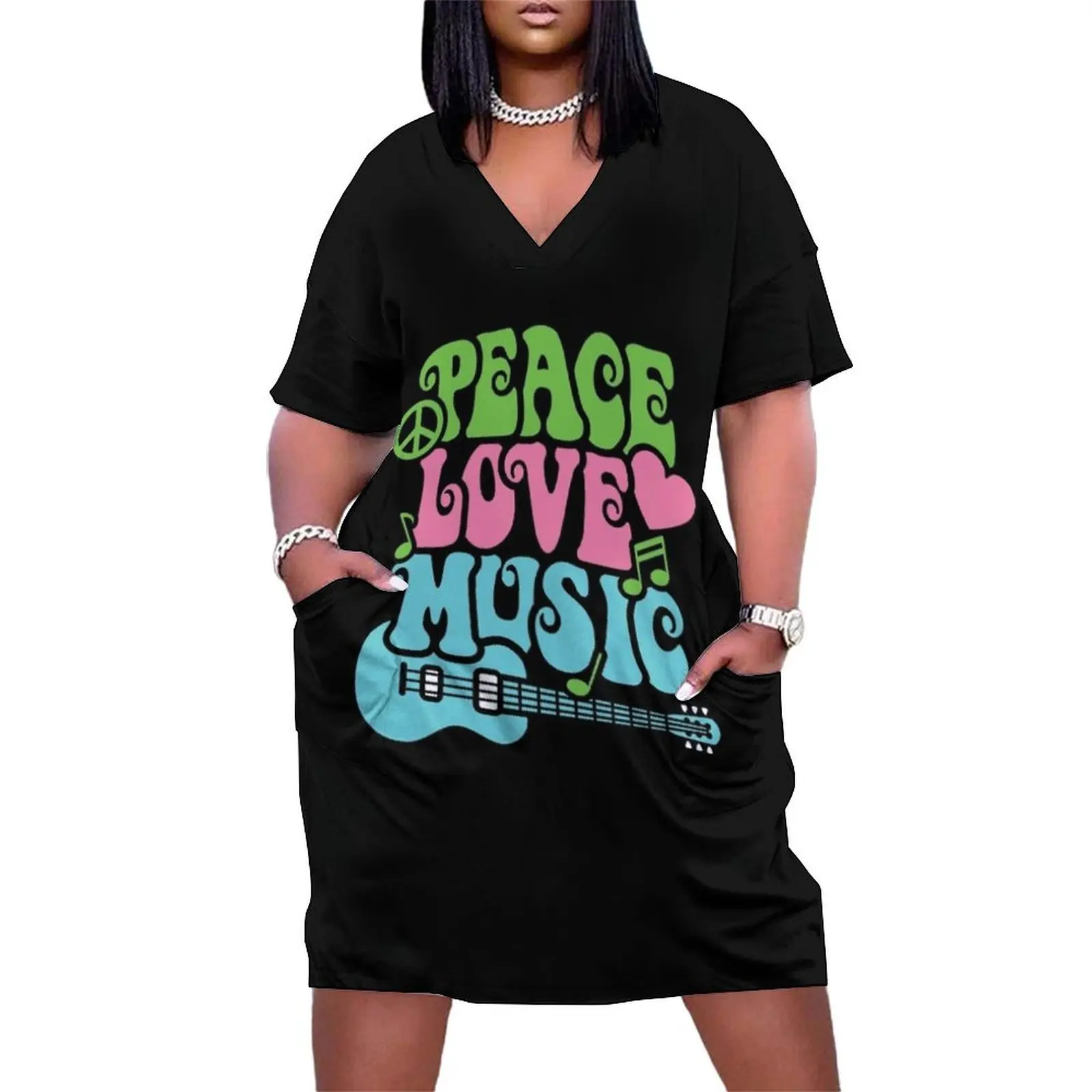 Peace Love Music Loose Pocket Dress summer dress women 2024 wedding dresses for parties