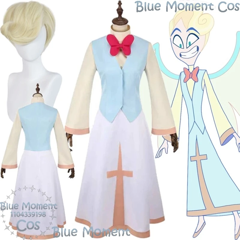 St. Peter Winner Angel Anime Habin S2 Cosplay Hotel peluca rubia chaleco azul vestido blanco pajarita roja hombre evento del Festival de Halloween