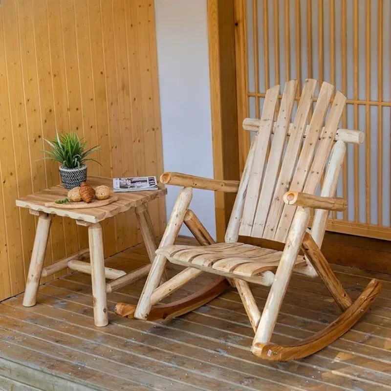 Outdoor recliner balcony table and chairs solid wood rocking chair leisure back chair happy chair indoor