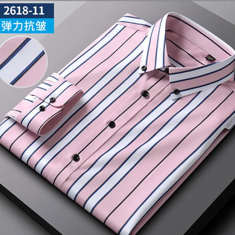 Summer men\'s long-sleeved shirt spring and summer ice silk thin stripes business casual high-quality work clothes wear fashion