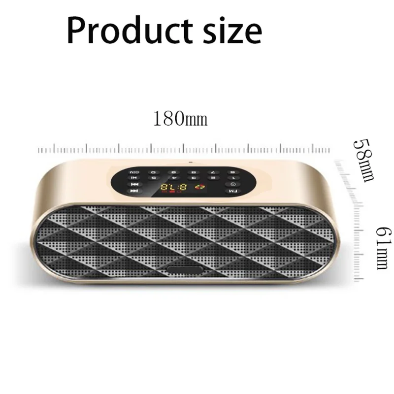 Radio FM Altoparlanti Bluetooth protettivi senza fili Stereo HIFI Home Theater Doppio clacson con supporto orologio Disco U TF USB Soundbar