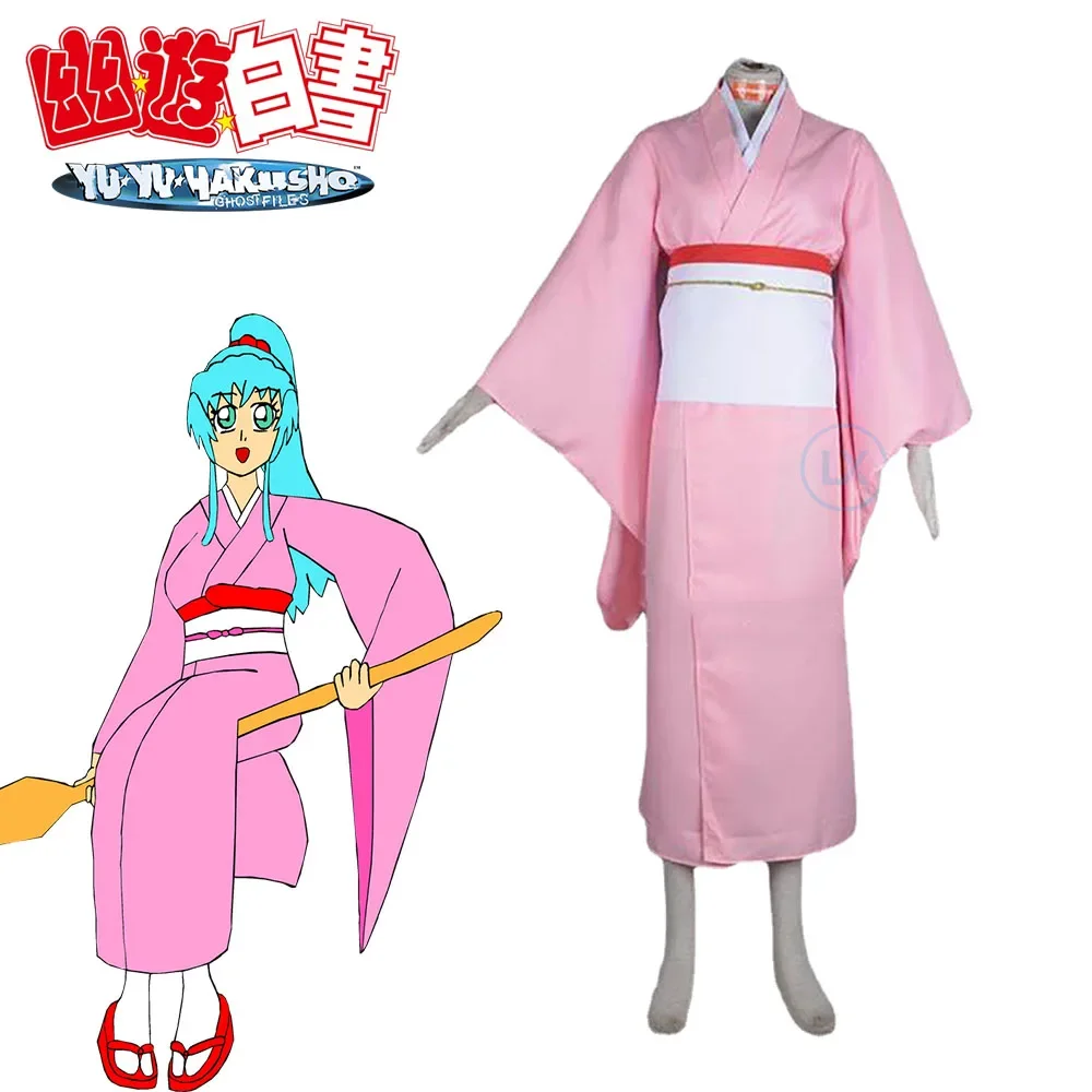 

Anime YuYu Hakusho Cosplay Costume Botan Cosplay kimono +bowknot Custom Made Halloween Christmas Party Sets Uniform Suits