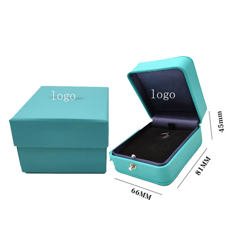 Luxury Romantic T Blue Leather Jewelry Gift Box Ring Box Necklace Box Ring Packaging Storage Ring Organizer for Wedding Propose