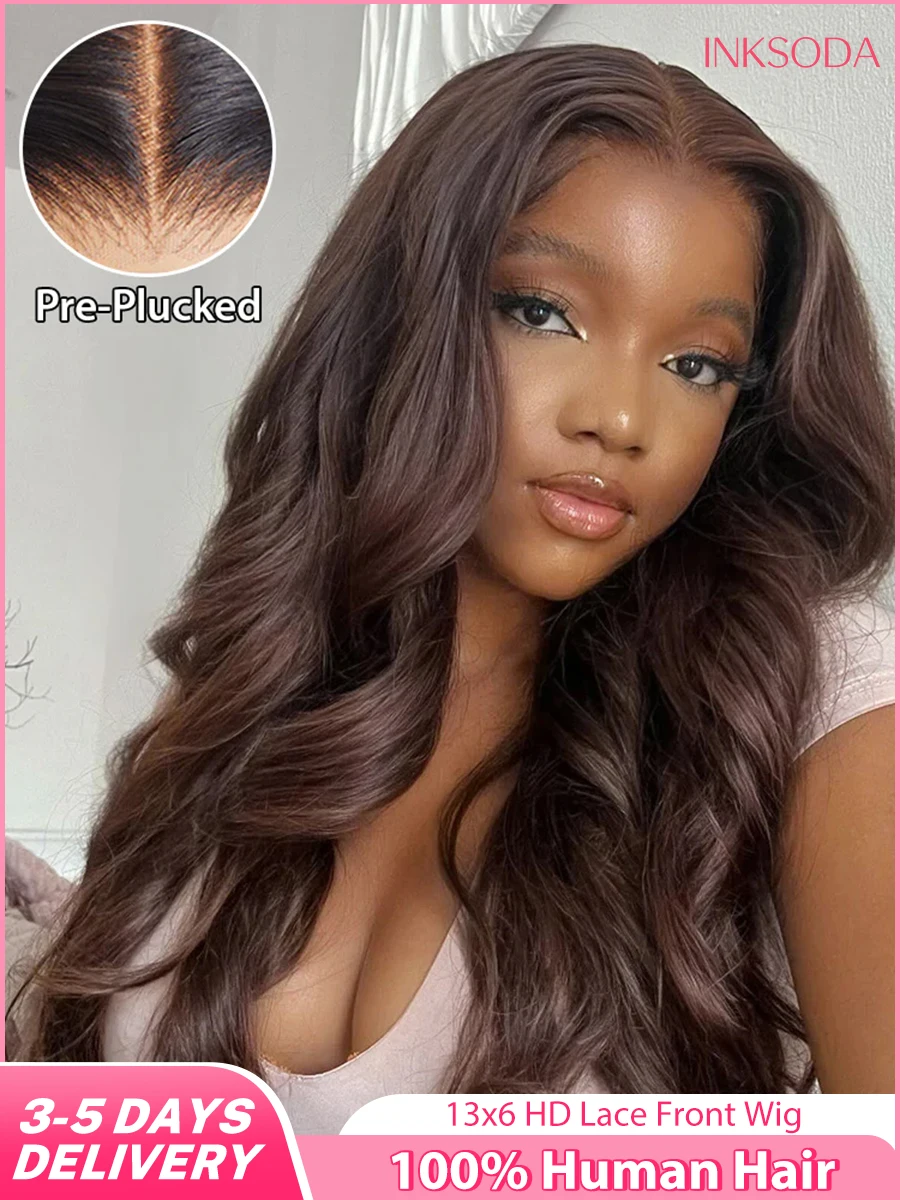 

30-дюймовый шоколадно-коричневый парик с объемной волной, прозрачный парик 13x6 HD, кружевные фронтальные парики 13x4, предварительно выщипанные цветные парики из человеческих волос