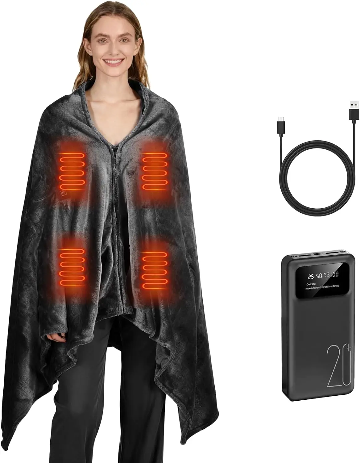 

Portable Heated Blanket with 20000mAh Battery, 3 Heat Levels, USB Powered for Camping Home Office Car