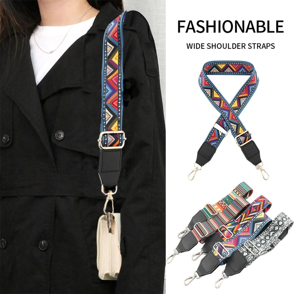 Shoulder Belt 5cm Width Ethnic Style Series With Leather Bag Strap Colorful Wrapping Tape Holding Strip New Adjustable Bag Belt