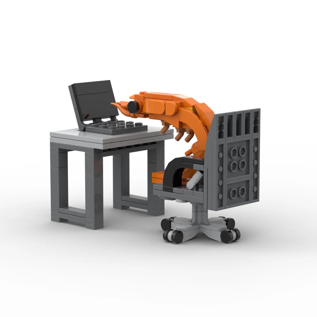 MOC Building Blocks Shrimp Hard Work Office Figurines Assembly Model Toy City Brick Prank Set Gift for Boy and Girl Kid Adult