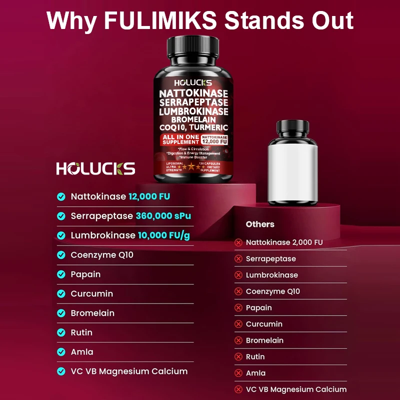 HOLUCKS 13-in-1 Nattokinase Capsules, with Turmeric, Support Cardiovascular Function, Digestion & Whole Body Wellness for Adults