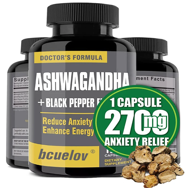 b Ashwagandha + Black Pepper Extract, 2700 mg, supports energy and mood, reduces anxiety, and promotes neurological health