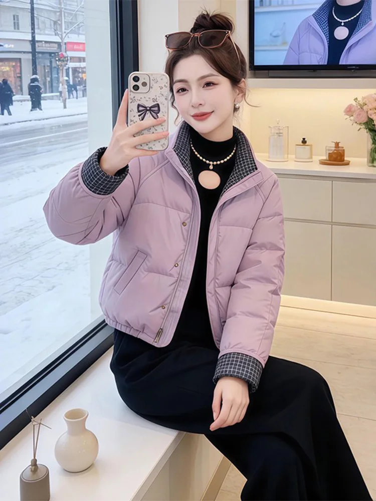 

Стильная утепленная зимняя хлопковая куртка для женщин, повседневное теплое пальто в корейском стиле, свободный крой, на молнии, укороченная длина