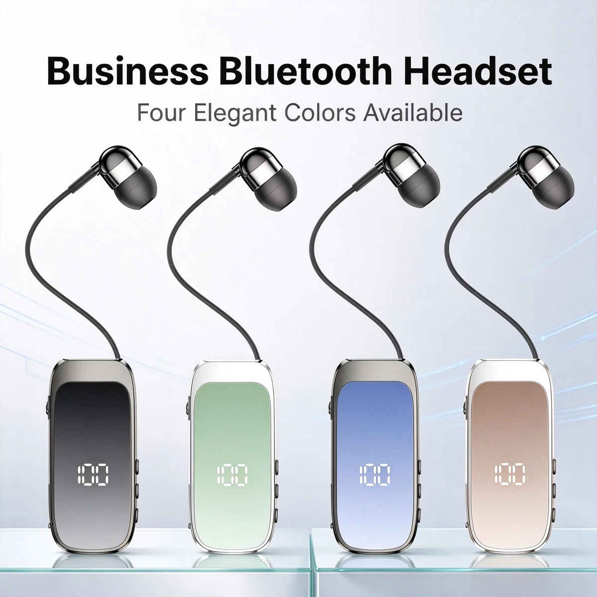 Business Bluetooth Neckband Headset, LED Digital Display Wireless In-Ear Earphone, Hands-Free Call Headphones for Office Driving
