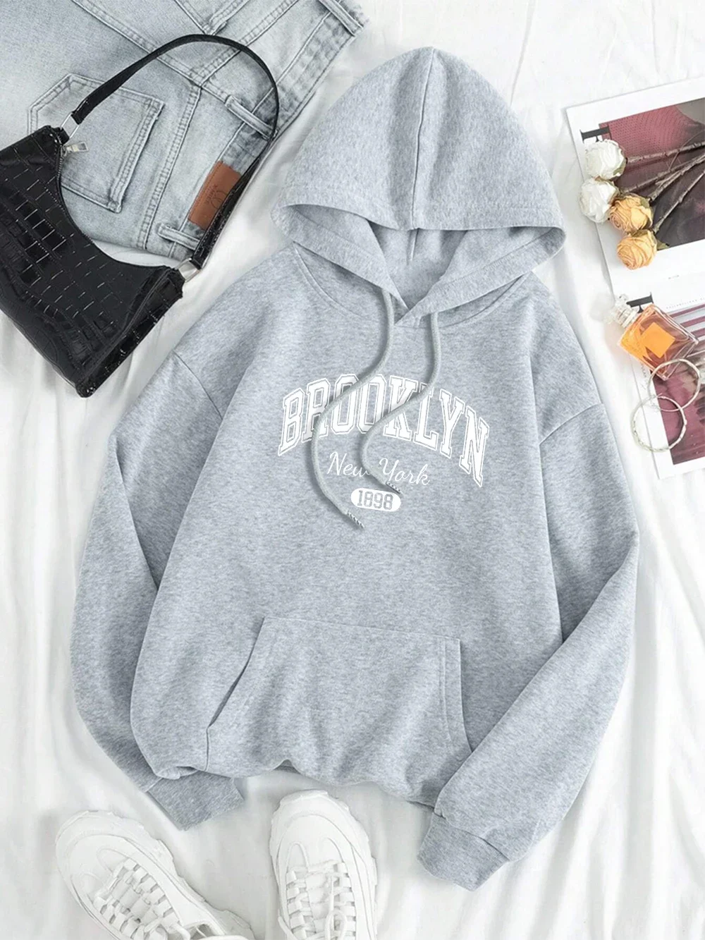 Brooklyn New York 1898 City Letter Uomo Donna Felpa Girocollo Felpe Autunno Hip Hop Abbigliamento Casual Coppia Felpa con cappuccio