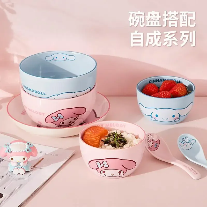 Sanrio Hello Kitty Resistant Tableware Ceramic Plate Bowl Set Cute And Creative Cartoon Cinnamoroll My Melody High Temperature