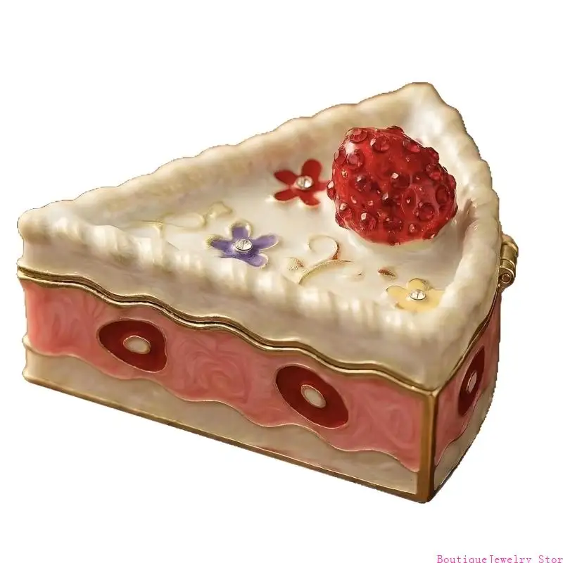 E1PE Jewelry Box Metal Hinged Cake Design Storage Case for Vanity, Small Ring and Earring Holder with Compact Dresser Display