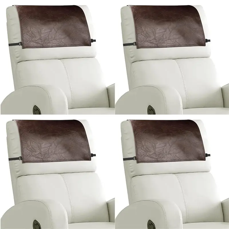 B97A-4X Headrest Cover For Recliner Chair Recliner Headrest Protector Faux Leather Headrest Cover With Elastic Straps Brown