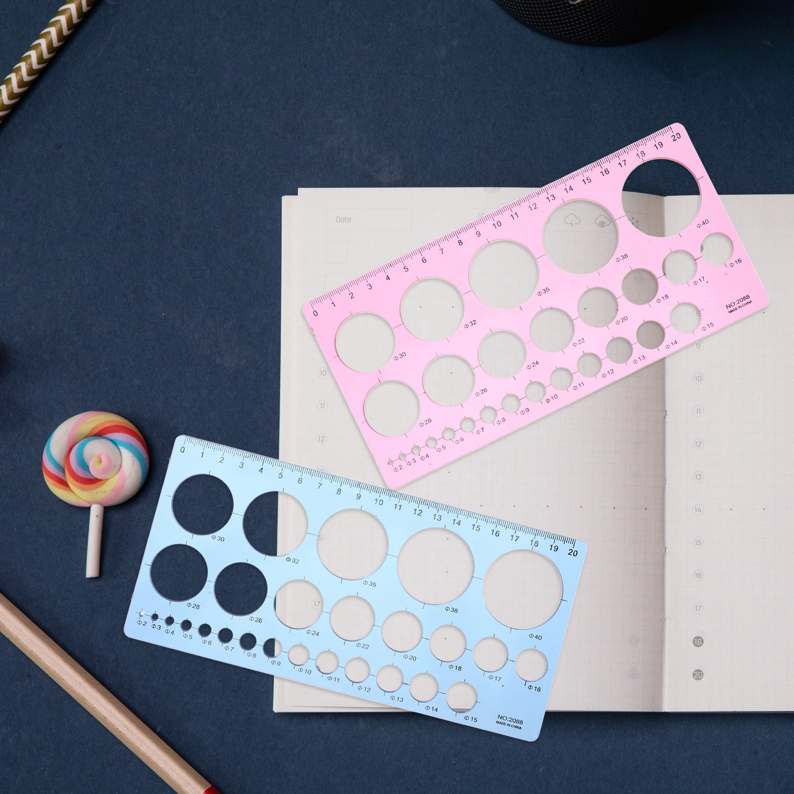 

2Pcs Circle Stencil Template Drawing Tools Geometric Ruler Office School Plastic Multifunctional Drafting Aid Small Ruler