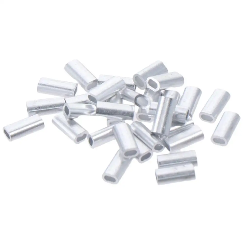100pcs Aluminium Ferrules Sleeves Silver Tone 0.8/1.0/1.2/1.5/2.0/3.0mm Line Crimping Sleeves Oval Fishing Wire Tube Fishing