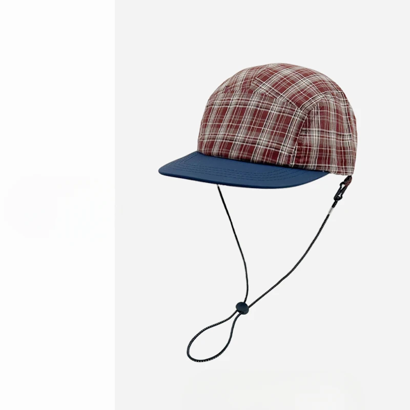 Japanese Plaid Breathable Unisex Baseball Cap Spring and Summer Outdoor Leisure Sunshade Windproof Rope Tether Flat Edge Hat