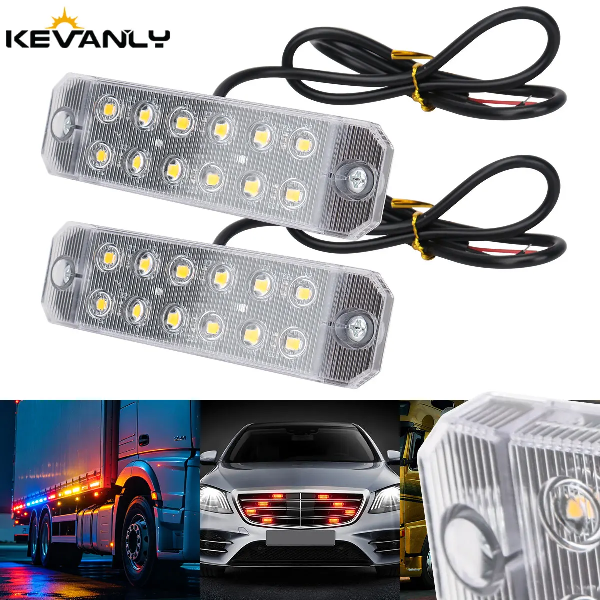 2PCS 12V 24V LED Side Marker Light 12SMD Universal Truck Warning Light Clearance Lamp Flashing Indicator Signal Light