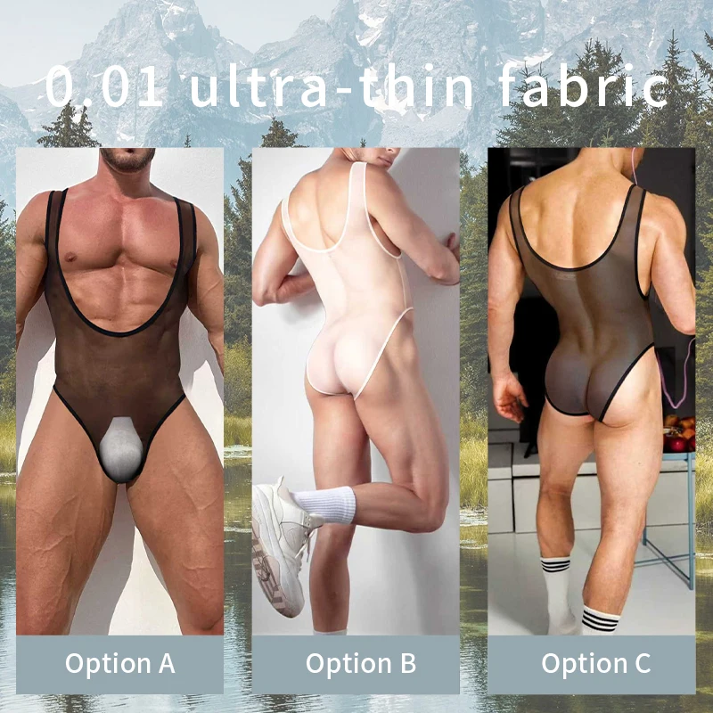 Sexy Men's Transparent Jumpsuit Quick Dry Undershirt Wrestling Singlet Elastic Bodysuit Fitness Corset Waistcoat Sport Shapewea