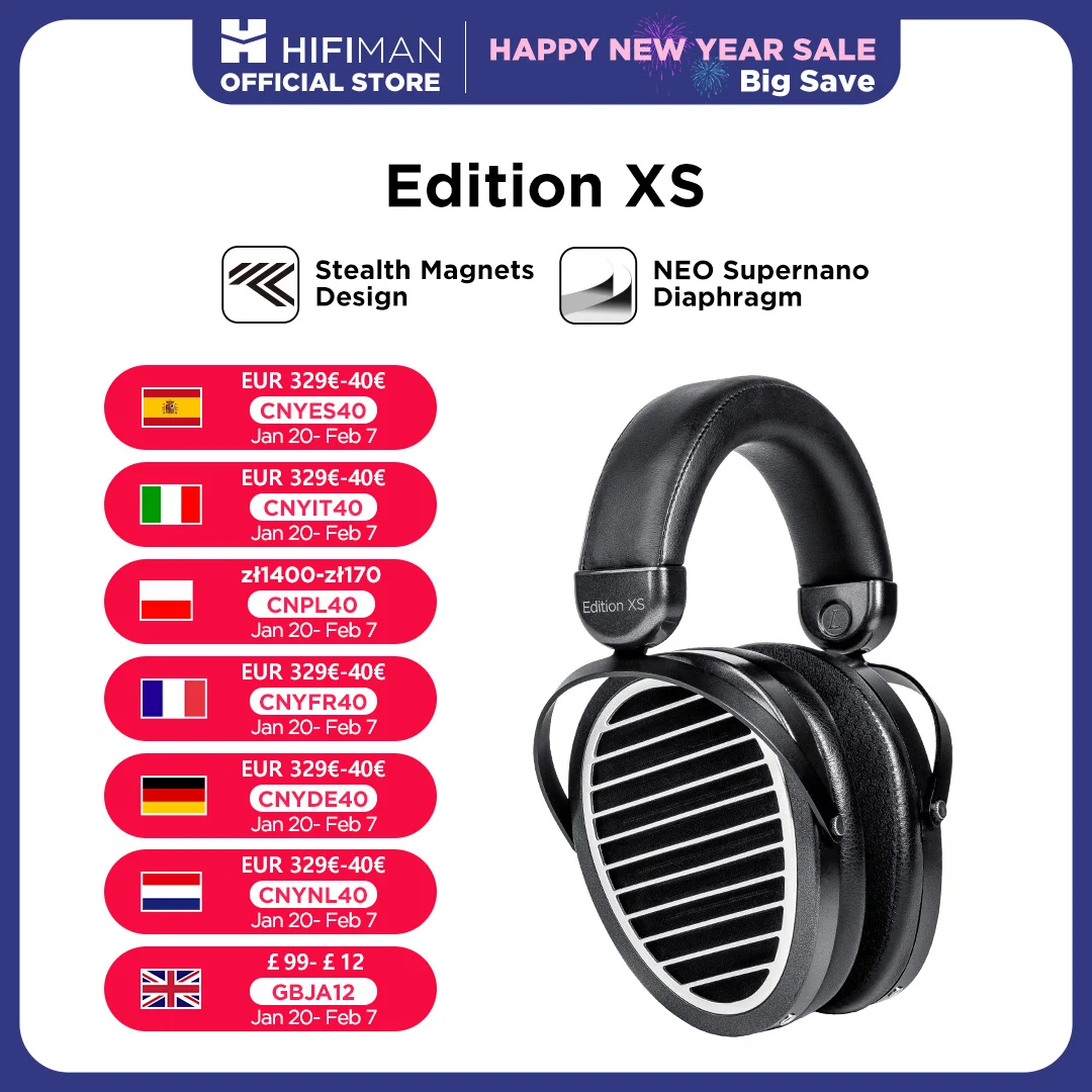 HIFIMAN Edition XS Full-Size Over-Ear Open-Back Planar Magnetic Hi-Fi Headphones with Stealth Magnets Design Adjustable Headband