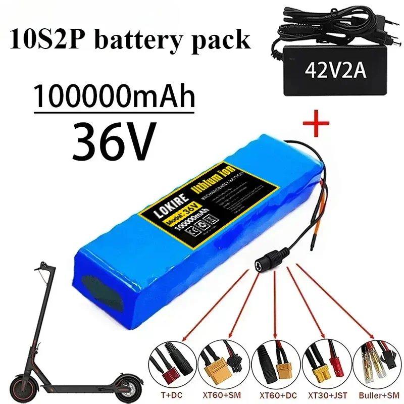 Batterie de scooter électrique 36V 100000mAh 10S2P Lithium 500W Haute Capacité Remplacement pour Scooters