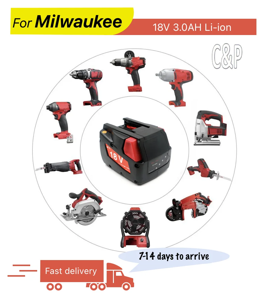 

C & P для Milwaukee 18 В аккумуляторный штифт литий-ионный 3,0 Ач высокой емкости 48-11-1830 MV18B V18 F38 0824-24 ударная дрель 0880-20 0920-23