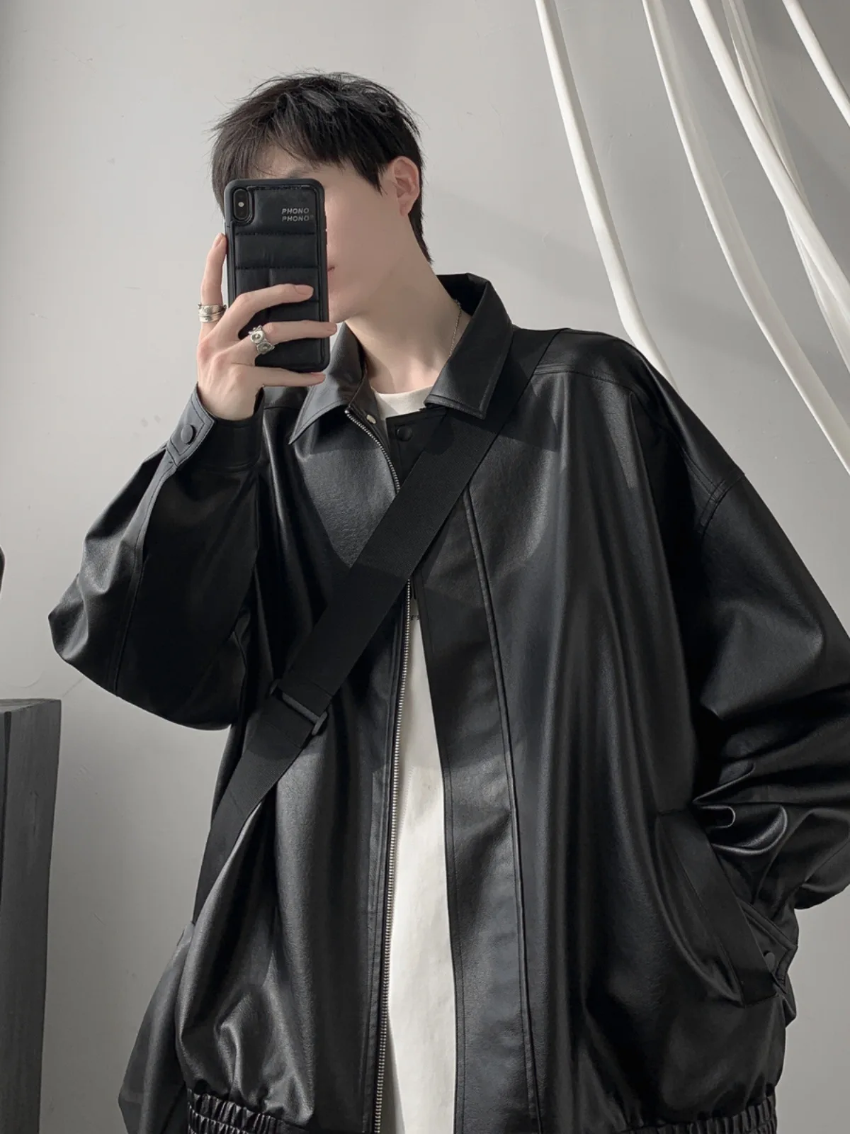 Retro American Leather Jacket Men's Autumn Winter Casual Loose PU