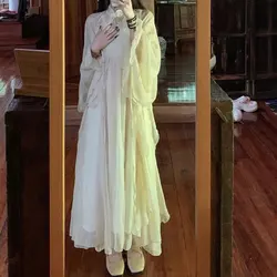 Solid Bowknot Patchwork Long Sleeve Cardigan Dresses Two-piece Set Elegant Fashion Harajuku Female Clothes Casual Sweat Skirt