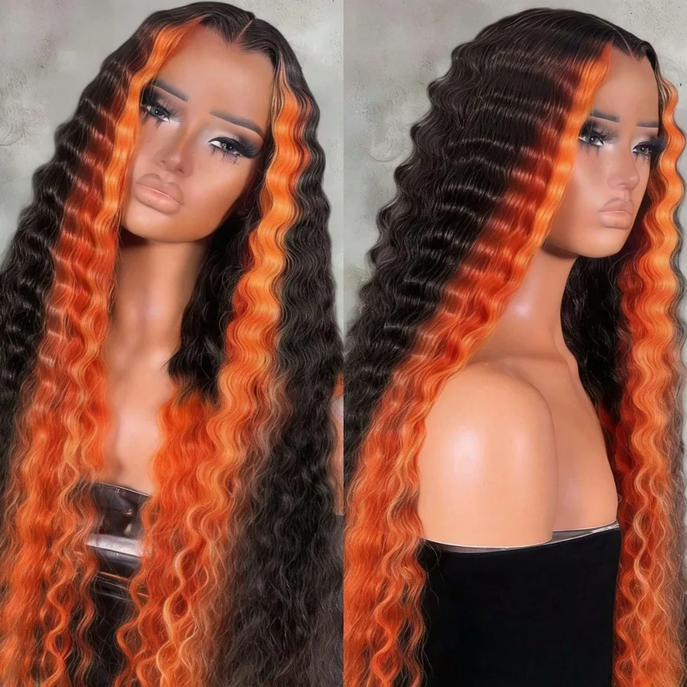 

Парик с волнистыми локонами и кружевной передней частью, оранжево-черный, из натуральных волос, 13x4 HD, глубокая волна, кружевной фронтальный парик из натуральных волос для женщин