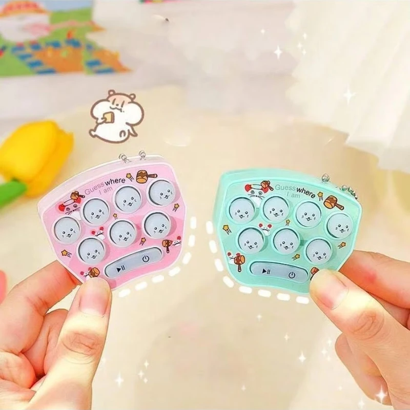 Whac A Mole Keychain Mini Handheld Game Console Cartoon Glowing Finger Training Hanging Stress Relief Item Mini Car Pendant