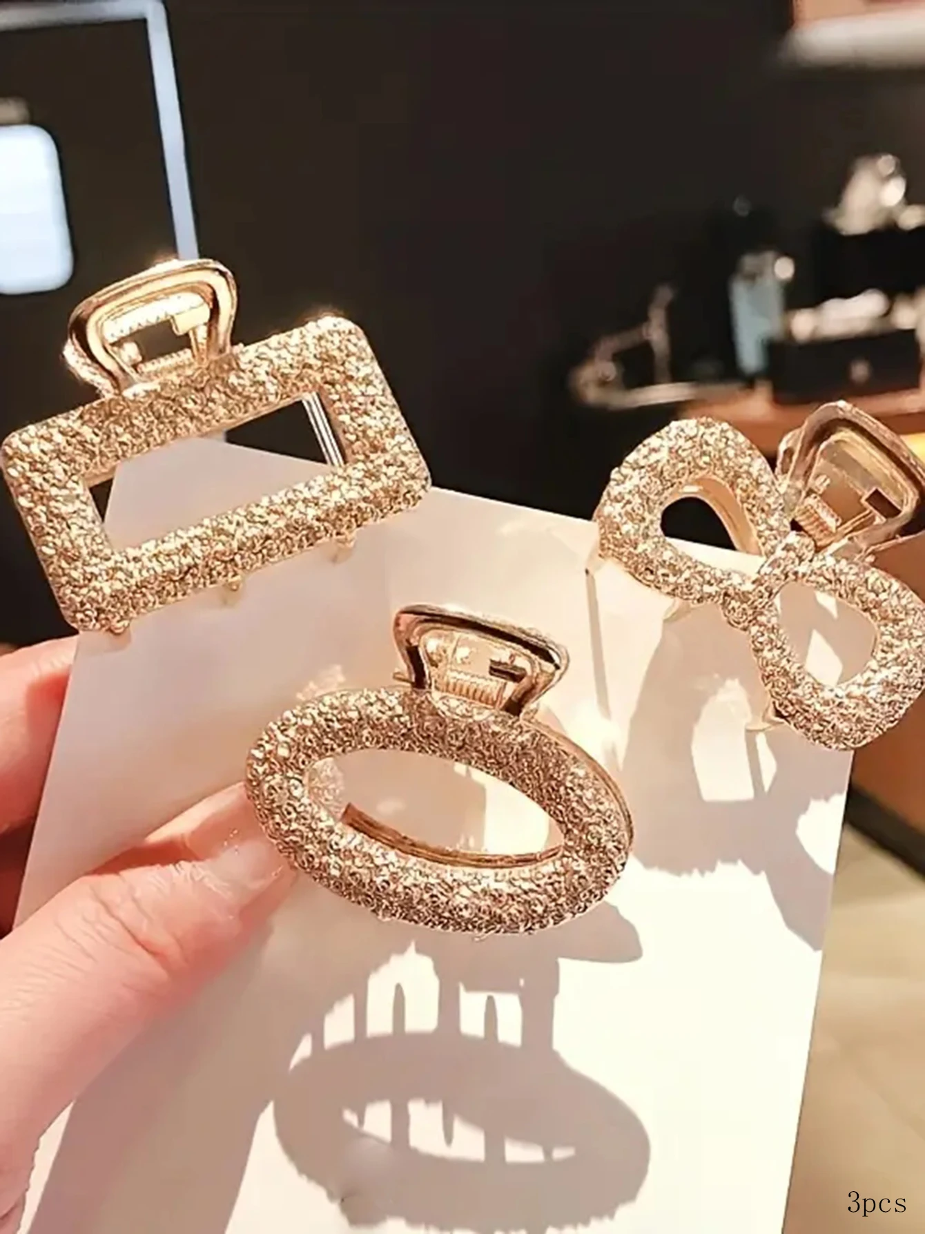 Garra de cabelo de diamante esmagado, 5 peças de metal dourado multi-versão tamanho médio cor sólida retrô diário acessório de cabelo meio-up