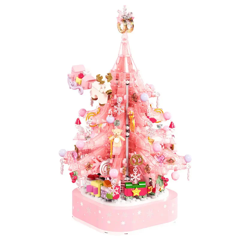 

675PCS Creative Expert Pink Crystal Christmas Tree Model Building Blocks Set LED Puzzle Toys Christma Gift Set for Girls Kids