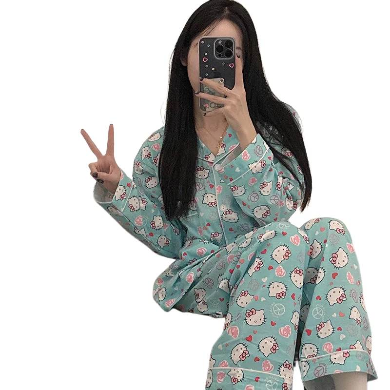 サンリオかわいい長袖 2 個ハローキティ学生新スタイルパジャマファッション秋と冬スタイル屋外ホーム服トレンディ