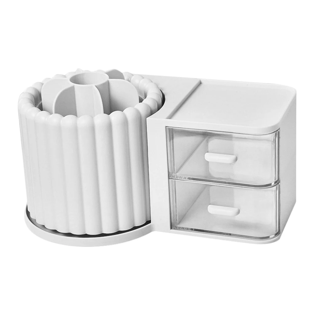 

Rotating Pen Holder Storage Box Desk Organizer with Drawer Spinning Pencil Makeup Brush Desktop Multifunction