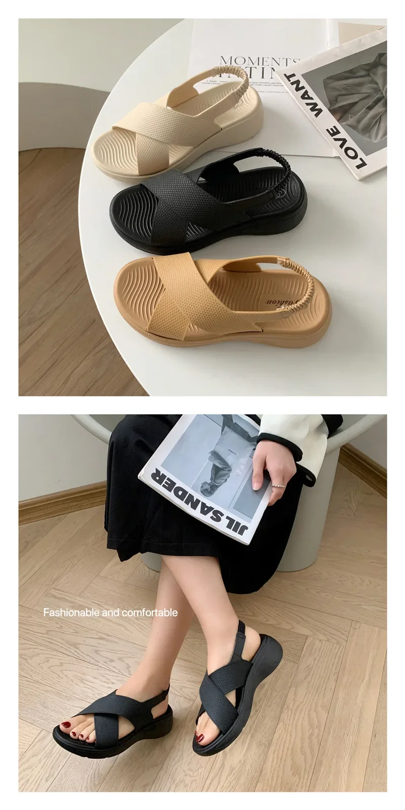 Damen-Sandalen mit Dicker Sohle 2026 Sommer Neue Modische Weichsohlige Strandpantoffeln Atmungsaktive Rutschfeste Modische Sandalen für Frauen – Detail 8